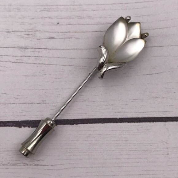 Whiting & Davis Frosted Tulip Stickpin Silver - Picture 14 of 14